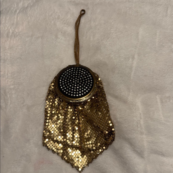 Gold Mesh & Rhinestones Compact Wristlet Purse
